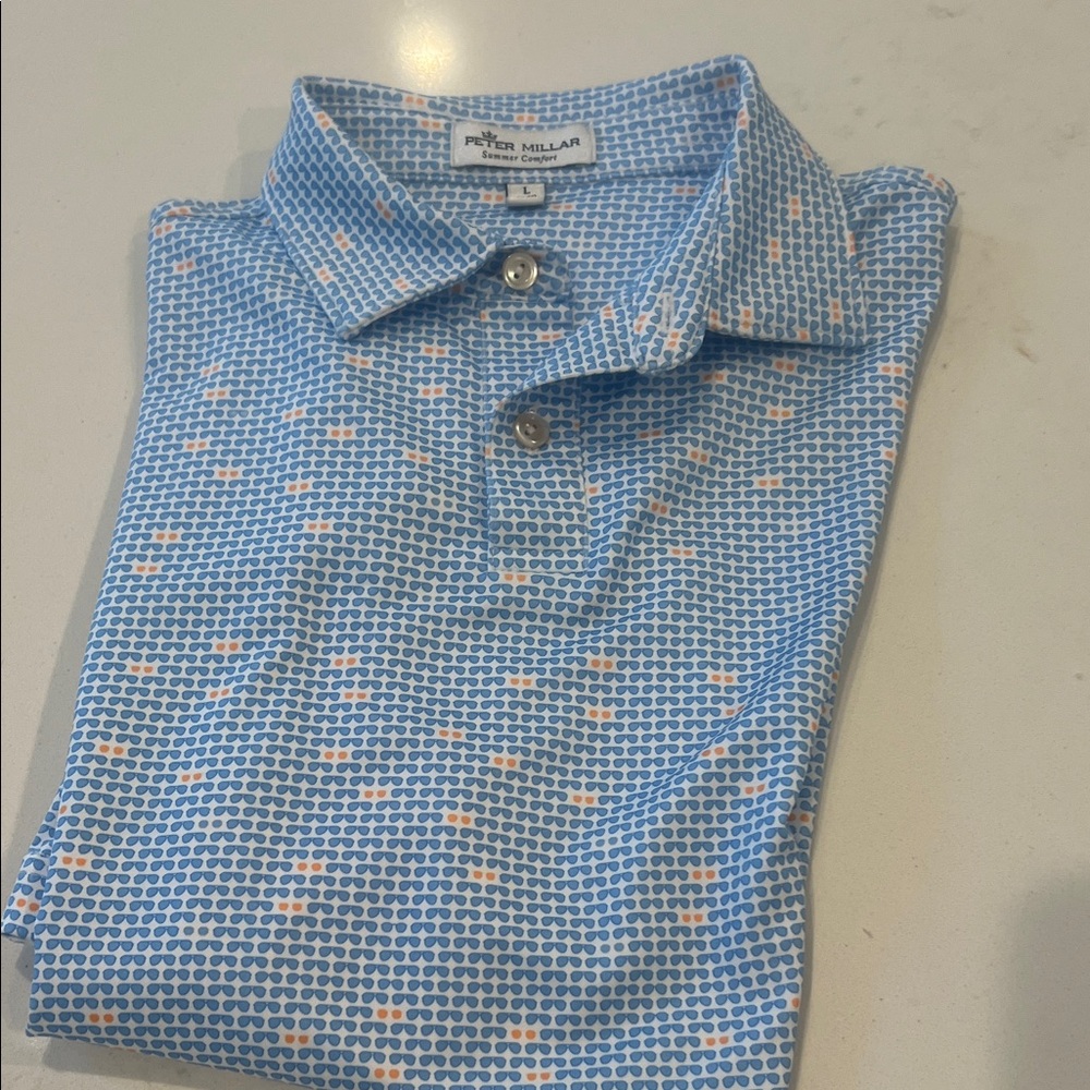 Peter Millar Light Blue Patterned BOYS Polo with sunglasses accents - like new !